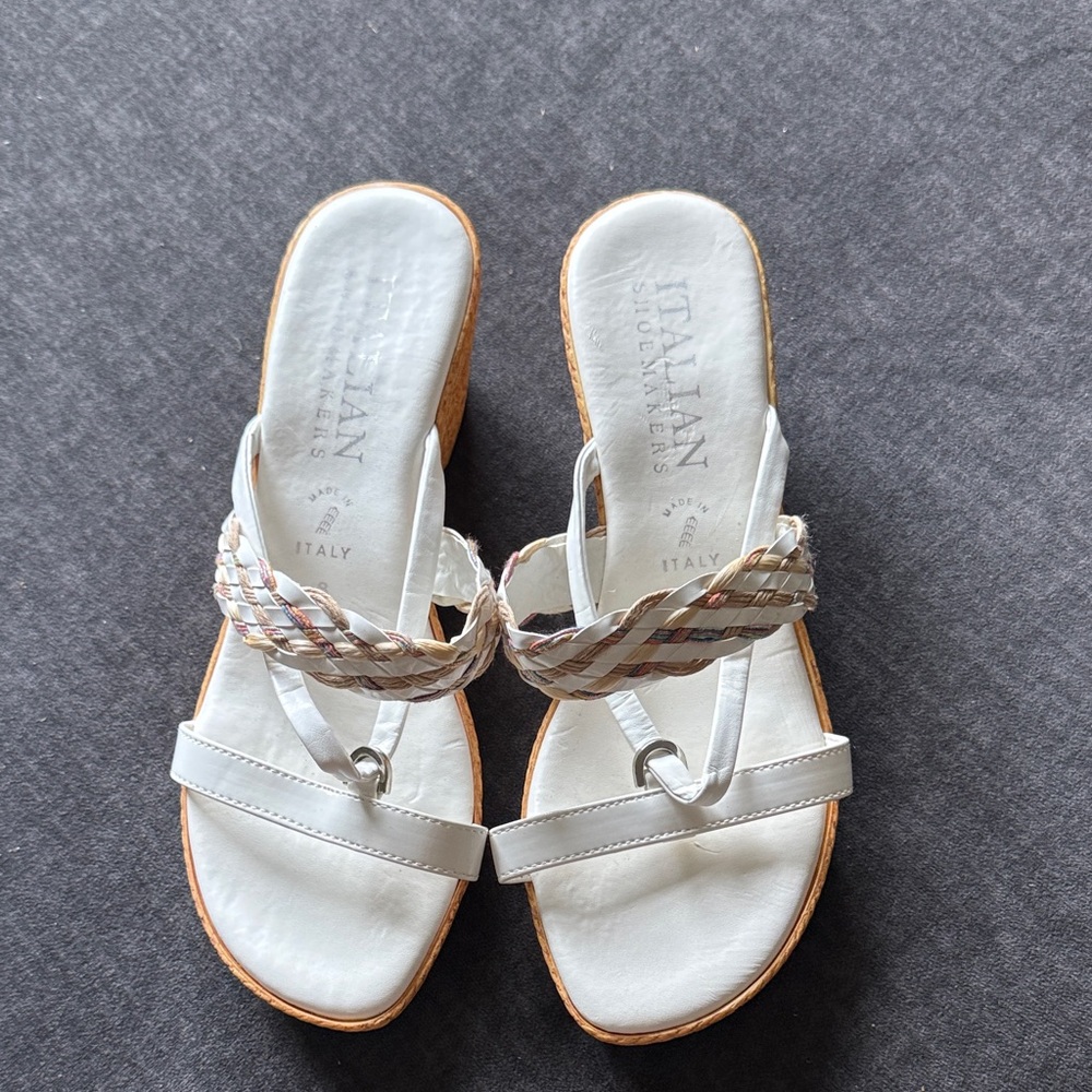 Italian Shoemakers Braided White and Tan Sandals